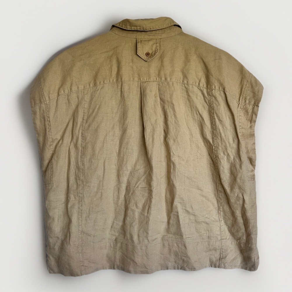 Madewell Flap-Pocket Button-Up Shirt 100% Linen Desert Dune Cropped Lagenlook M - Picture 7 of 7